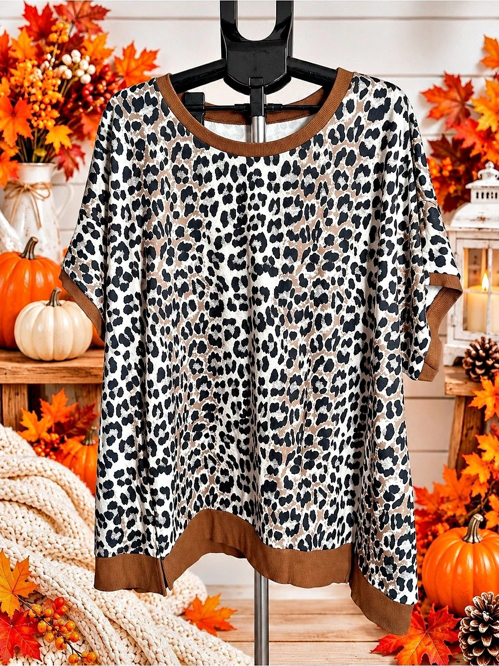 Leopard Print Short Sleeve Top Size 4X New Without Tags